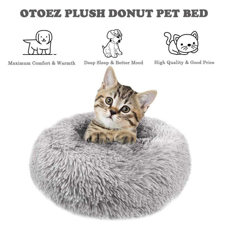 otoez Kitten Puppy Bed Extra Small XS Round Dog Cat Beds Anti Anxiety Plush Pet Calming Donut Bed with Non-Slip Waterproof Bottom, Washable (15.7", Light Grey) - Image 4